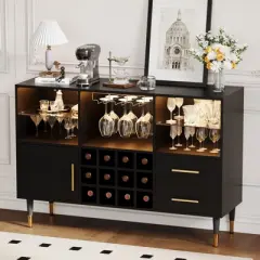 Modern Wood Coffee Bar with Storage, Sideboard Buffet Cabinet for Living Room, Dining Room, Apartments