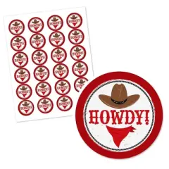 Big Dot of Happiness Western Hoedown - Wild West Cowboy Party Circle Sticker Labels - 24 Count