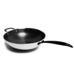 Lexi Home Tri-ply 5 Qt. Stainless Steel Nonstick Wok with Glass Lid