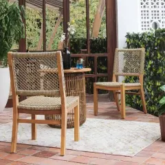 Cambridge Casual Carmel 2pc Teak Wood Honey Twist Wicker Outdoor Dining Chair: Weather-Resistant, Armless