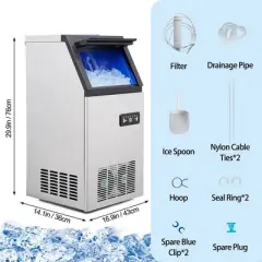 Counter Commercial Freestanding Ice Maker Machine with 24LBS Storage Bin, Ice Trays and Scoop, 12-15min Quick Ice Dispensing