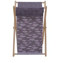 Bacati - Clouds in the City White/Gray Laundry Hamper with Wooden Frame