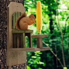 Uncle Dunkels&rsquo; Chair Squirrel Feeder, Handmade Wood Table and Chair Set Corncob Squirrel Feeder