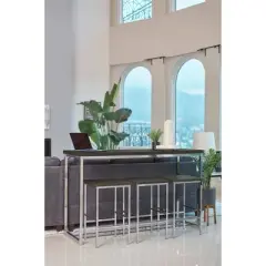 4pc Cassidy Console Sofa Table Set with Power Outlet Dark Oak/Chrome - Coaster