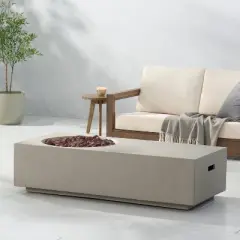 KWPZQEB 14.75" Outdoor Rectangular Fire Table, Lightweight Concrete Fire Pit Table, Coffee Table for Garden, Patio, Backyard, Light Gray