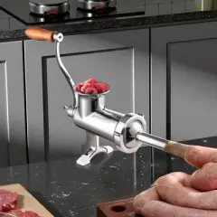VEVOR Manual Meat Grinder, 304 Stainless Steel Hand Meat Grinder with Steel Table Clamp, Meat Mincer Sausage Maker, Silver