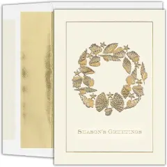 Masterpiece Studios Warmest Wishes 16-Count Boxed Holiday Cards With Foil-Lined Envelopes, Golden Shell Wreath, 5.6" x 7.8" (947800)