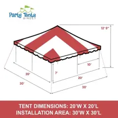 Party Tents Direct Weekender Outdoor Canopy Pole Tent, Red, 20 ft x 20 ft