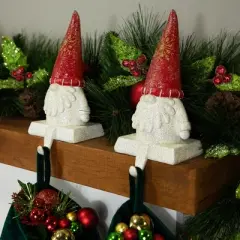 Northlight Glittered Gnome Christmas Stocking Holders - 8.25" - Set of 2