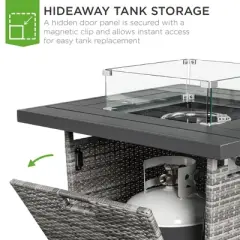 Best Choice Products 32in Fire Pit Table 50,000 BTU Outdoor Wicker Patio w/ Wind Guard, Glass Beads, Cover