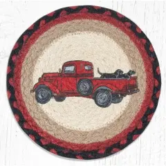 Earth Rugs Lab Pickup Printed Round Trivet &ndash; 10"x10" Braided Jute Hot Pad with Vintage Truck & Dog, Farmhouse Rustic Decor
