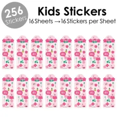 Big Dot of Happiness Pink Flamingo - Party Like a Pineapple - Tropical Summer Birthday Party Favor Kids Stickers - 16 Sheets - 256 Stickers