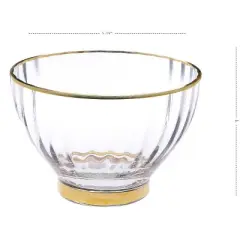 Classic Touch Set of 4 Straight Line Textured Dessert Bowls with Vivid Gold Rim and Base