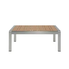 Outdoor Aluminum Coffee Table,Rust Resistant Coffee Table with Slatted Tabletop,Modern Coffee Table for Patio or Garden-Coolbibila