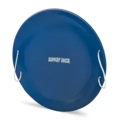 Slippery Racer ProDisc 26 Inch Heavy Duty Aluminum Iron Alloy Metal Kids Winter Saucer Snow Sled with Dual Riveted Soft Grip Rope Handles, Blue