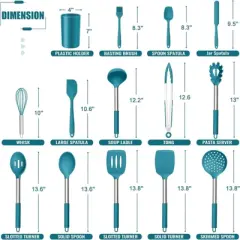 BRINJOY 14-Piece Silicone Kitchen Utensil Set - Heat Resistant Non-Scratch Cooking Tools with Stand,Blue