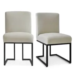 Modern Dining Chairs Set of 2, Dining Room Chair with Black Metal Sled Base Upholstered Fabric Kitchen Chair-Maison Boucle