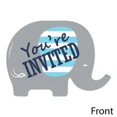 Big Dot of Happiness Blue Elephant - Shaped Fill-in Invitations - Boy Baby Shower or Birthday Party Invitation Cards with Envelopes - Set of 12