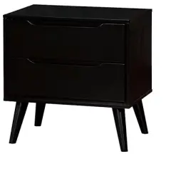Grungis Mid-Century Nightstands with 2 Drawers,Wooden Night Stand with Tapered Legs,Solid Rubberwood Bedside Table for Bedroom,Living Room
