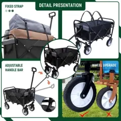 SKRAN Collapsible Foldable Beach Wagon Cart with strapping system,Utility Wagon Grocery Cart for Camping,Shopping,Fishing,Supports 225lbs