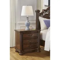 Signature Design by Ashley Lavinton Nightstand - 3 Drawer Traditional Bedroom End Table with Hidden Tray - Brown