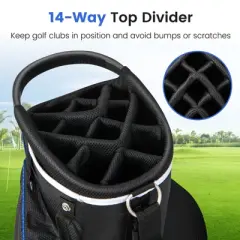 Tangkula 14-Way Golf Cart Bag Golf Club Bag with 14 Ways Organizer Divider Top 9 Zippered Pockets Cooler Bag Umbrella Holder Blue/Grey/Red