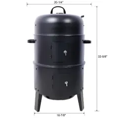 CAVINAS 16/17" Heavy Duty Steel Charcoal Smoker,Round BBQ Grill Smoker with Bulit-in Thermometer,Air Vent&2 Access Doors,Idea for Paties,Backyard