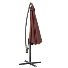Okak 10 Ft Cantilever Patio Umbrella,Large Offset Patio Umbrella,Hanging Umbrella Outdoor with Crank&Cross Base for Deck,Brown