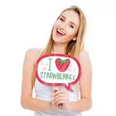 Big Dot of Happiness Funny Berry Sweet Strawberry - Fruit Themed Birthday Party or Baby Shower Photo Booth Props Kit - 10 Piece