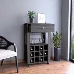 Gulches Bar Cart with Built-in Wine Rack and Caster Mobility