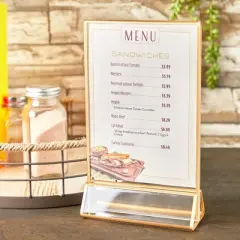 Stockroom Plus 6 Pcs Clear Acrylic Sign Holder with Gold Metal Borders, Menu Stand (6.69x2.76 in)