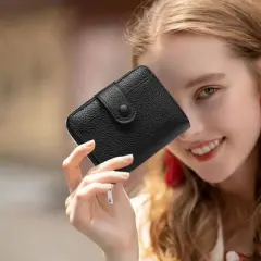 FATMOON Small Wallet for Women - RFID Blocking Credit Card Holder Bifold Zipper Pocket Wallet with ID Window