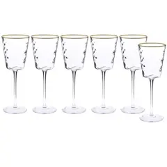 Classic Touch Set of 6 Pebble Glass Water Glasses with Gold Rim