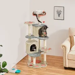 Yaheetech 57.5" Tall Cat Paw-Shaped Play Tower with Natural Sisal, Beige