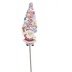 Round Top Collection Gallery Vintage Santa Tree Stake  -  1 Yard Decoration 31.25 Inches -  Christmas Yard Pastel Decor  -  C21115  -  Metal  -  Pink