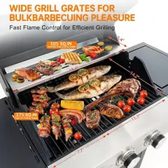 3-Burner Propane Gas Grill in Stainless Steel with Side Burner and Condiment Rack, and Built-in Thermometer