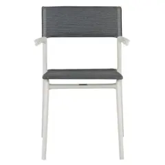 Lafuma Batyline Duo ORON Sustainable Aluminum Weather Resistant Stackable Outdoor Dining Armchair with 287 Pound Capacity, Sand/Obsidian (Set of 2)