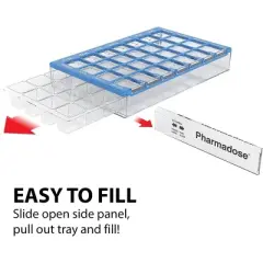 Ezy Dose Weekly (7-Day) Pharmadose Pill Organizer, Easy Fill Tray, 4 Times a Day, Assorted Colors (Medium)