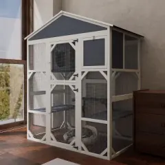 Walk In Style Cat Cage,Wooden Outdoor Cat house Enclosure With 2 Napping House And Solid Wood frame,Small Pet Animal Cage-Cuddlewood