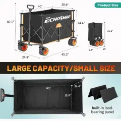 Black and Orange Color-Blocked, Gathering and Heightened, Telescoping Camping Cart