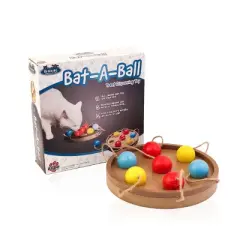 Flipo Brainiac Bat A Ball Interactive Treat Dispensing Pet Toy With 7 Connected Wooden Balls