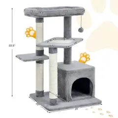 Costway Cat Tree Indoor Activity Cat Tower w/ Perch & Hanging Ball for Play Rest