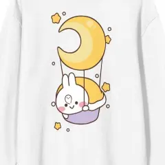 Mimi & Neko Mimi on Hot Air Balloon with Moon Men's White Crew Neck Graphic Sweatshirt