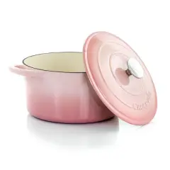 Crock-Pot 2 Piece Artisan 5 Quarts Enamled Cast Iron Dutch Oven in Blush Pink