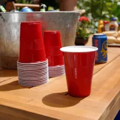 True Red Party Cups, Disposable Cups, Drink Cups for Cocktails and Beer, 16 Ounce Capacity, Plastic, Red, Set of 100
