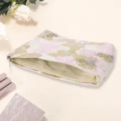 Unique Bargains Women Retro Jacquard Makeup Bag Gold Tone Purple 1 Pc