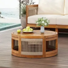 ORRD 27.95" Acacia Wood Outdoor Coffee Table - Handwoven Rope Boho Patio Table