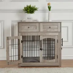 Dog Crate Furniture,Wooden Dog Crate End Table,39.43 Inch Dog Kennel with Drawers