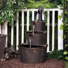 40" Three Tier Pump and Barrels Fountain Brown - Alpine Corporation