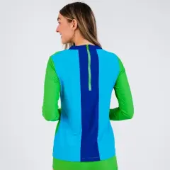 Calypsa Womens Back Zip Color Block Rash Guard